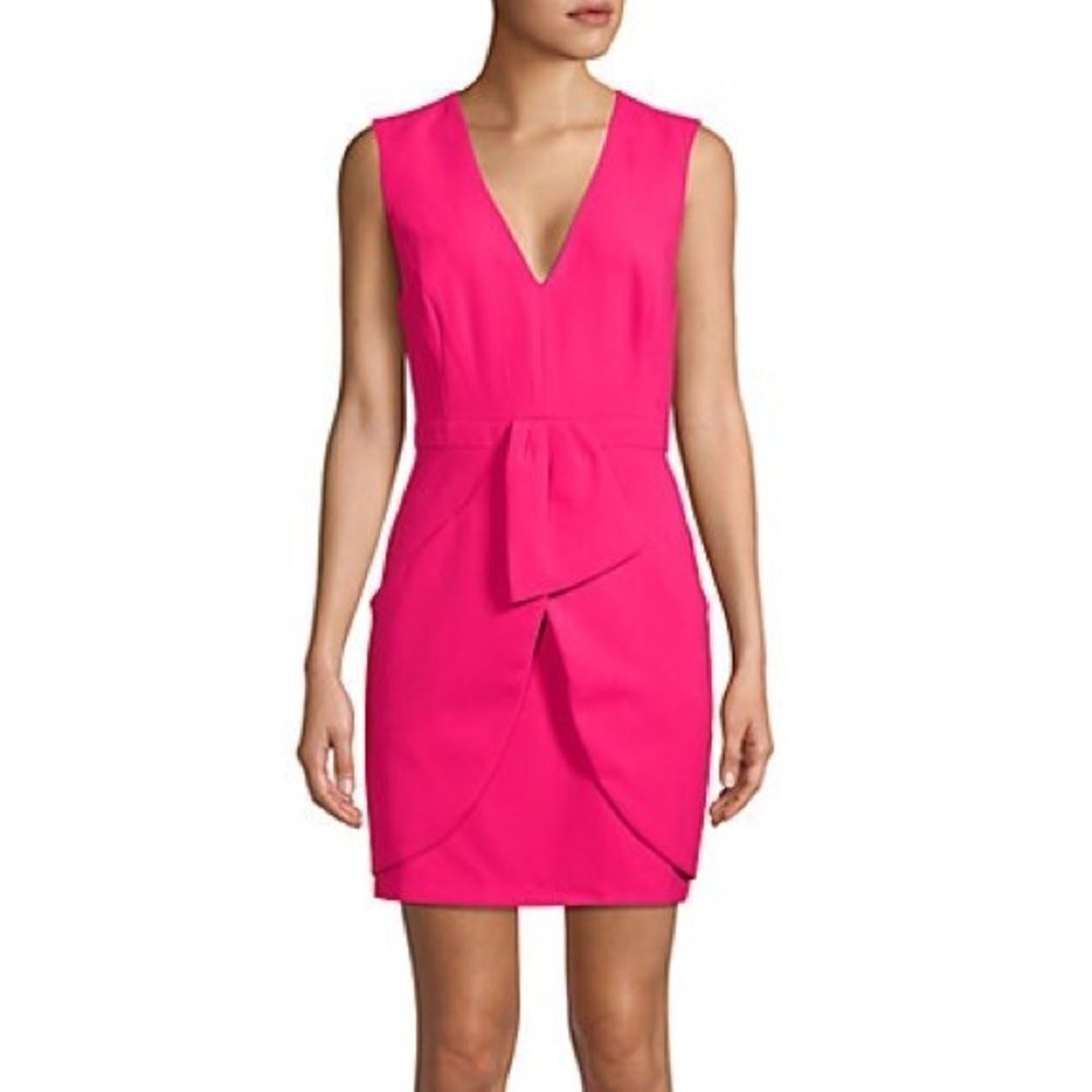 BCBGMAXAZRIA Clare Sleeveless V-neck Sheath Mini Dress Pink Peacock 10